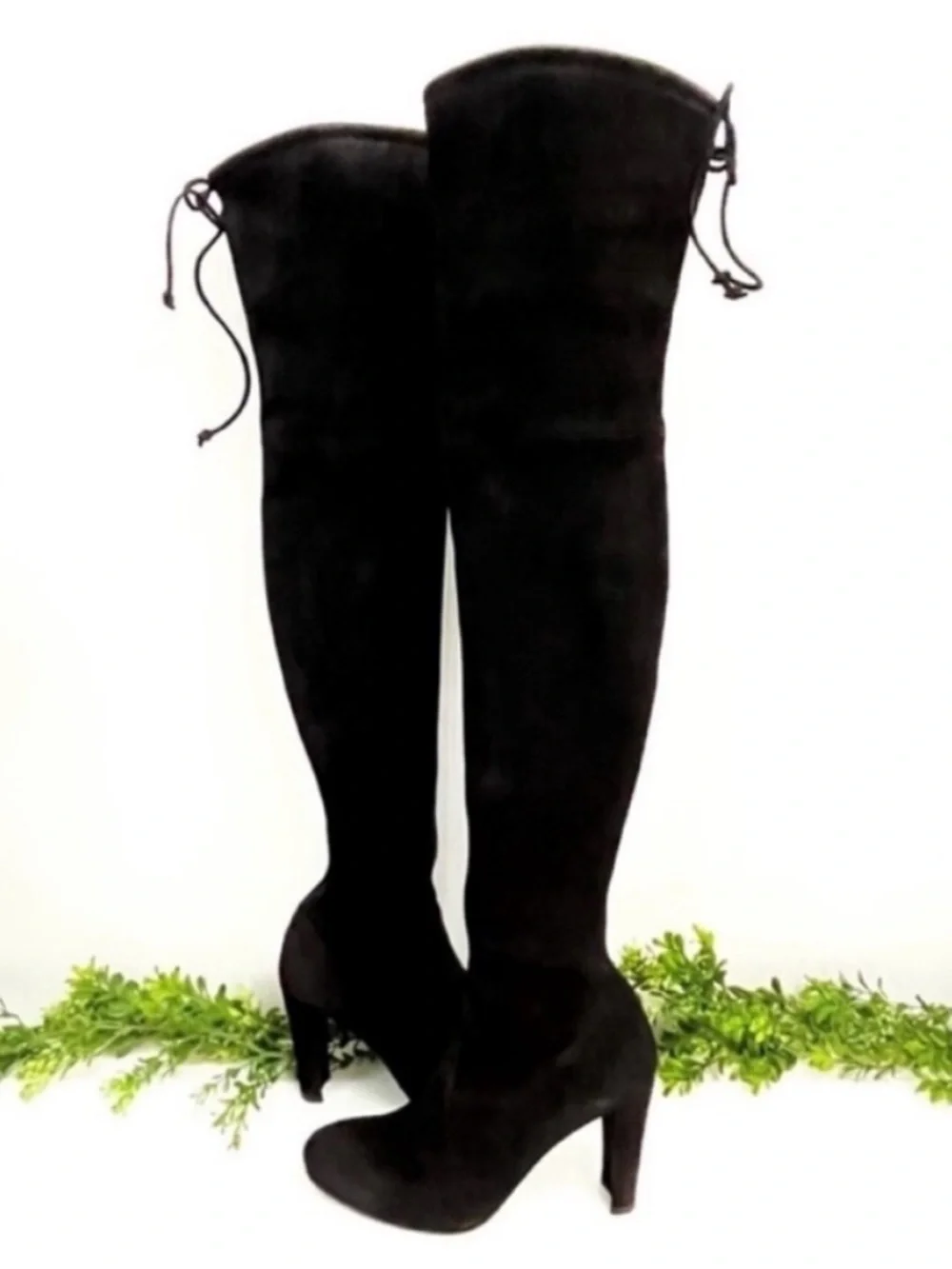 Stuart Weitzman Highland Over-the-Knee Black Suede Heeled Boots Fashion Size 6.5
